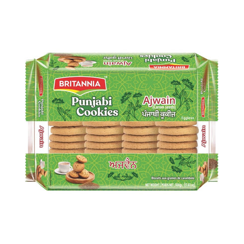 Britannia Punjabi Ajwain Cookies 500g | Savory Carom Seed Indian Biscuits |