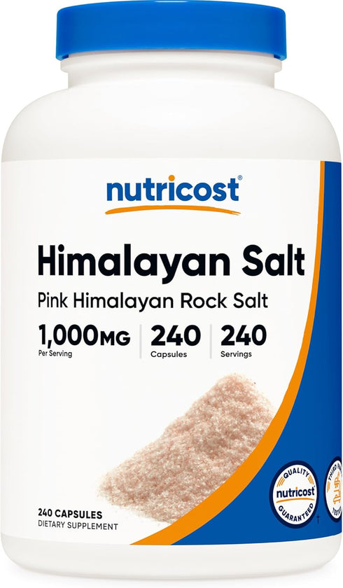Nutricost Pink Himalayan Salt Capsules 1000mg, 390mg Sodium, 240 Capsules - Non-GMO,