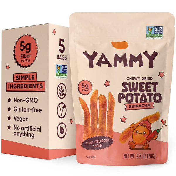 Yammy Chewy Dried Sweet Potato Sticks (Sriracha 5-Pack) - Healthy Asian Snack