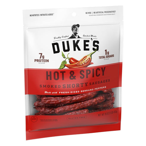 7g 16 oz. Duke's Pork Hot & Spicy Smoked Shorty Sausages, Protein Per Serving