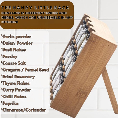 3-Tier 12 12 TILZ GEAR Wooden Spice Rack, Filled Glass Jars, Organic Spices Included, Brown