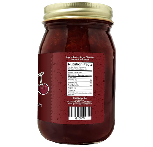 2 20 Green Jay Gourmet Cherry Jam - All-Natural Fruit Jam with Cherries & Lemon Juice - Vegan, Gluten-free Jam