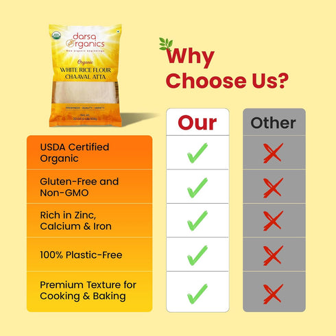 2 lb (908g) Darsa Organics White Rice Flour - Premium Organic, USDA Certified, Non-GMO, Gluten-Free Rice Flour Powder