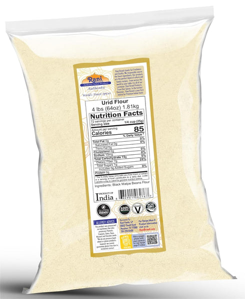 64oz (4lbs) 1.81kg Rani Urid/Urad Flour (Black Matpe Beans Flour) Bulk ~ All Natural | Vegan | Gluten Friendly |