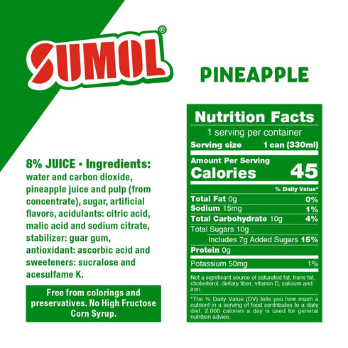 Sumol 11.15 oz (Pack 24) Pineapple Sparkling Juice Beverage, Real Fruit Pulp, Imported from Portugal, Cans