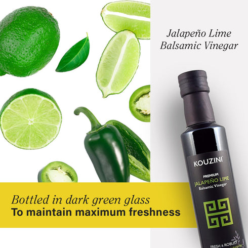 250ml Kouzini Ultra Premium Jalapeno Lime Balsamic Vinegar, Aged Balsamic Vinegars from Modena, Italy, Premium, Smooth