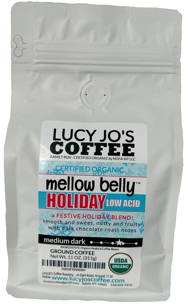 Lucy Jo's Coffee Roastery, Organic Mellow Belly Holiday Low Acid Blend, Medium