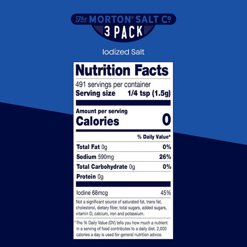 (26 oz), 3-Pack Morton Iodized Salt, All-Purpose, - All-Purpose, Ideal for Cooking & Table Use