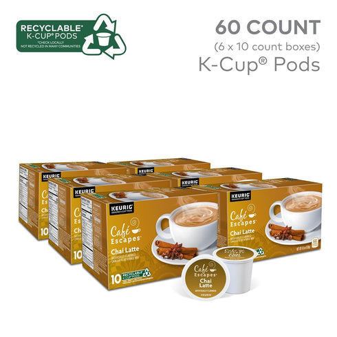 60 Count Caf Escapes Chai Latte, Single-Serve K-Cup Pods