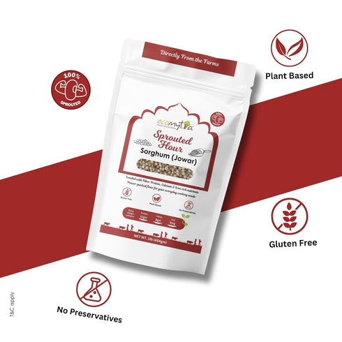 Ecomytra 100% 00% (16 oz (Pack 1)) Sprouted Sorghum Flour (Jowar) Gluten Free Ancient Grain Sprouted Great Millet High