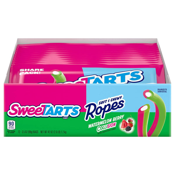 SweeTARTS Ropes, Candy, Watermelon Berry Collision, Soft and Chewy, 3.5 oz (Pack