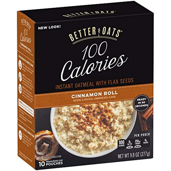 Better Oats, Insant Oatmeal with Flax, Cinnamon Roll, 9.8 Oz
