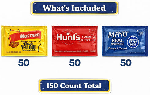 Arthur Nicolas Packets Pack 150 Count Packets Condiment Variety | | Mustard, Ketchup & Mayonnaise | Single Serve