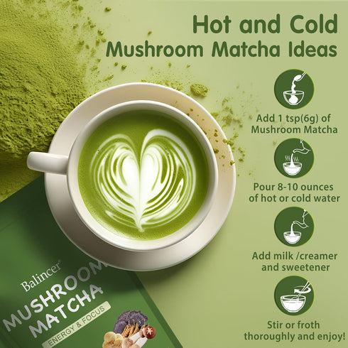 6 Immune 30 Balincer Mushroom Matcha, Adaptogenic Mushrooms (Lion's Mane, Cordyceps, Turkey Tail & Other) Mixed