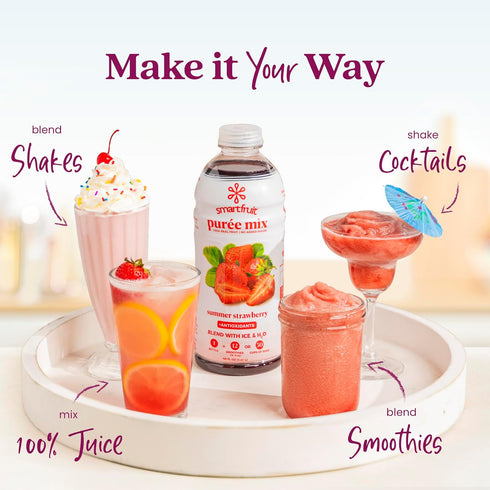 Summer 100% 2-Pk, 48oz Smartfruit Strawberry + Antioxidants Real Fruit Pure with Strawberries, Apple & Pineapple Great