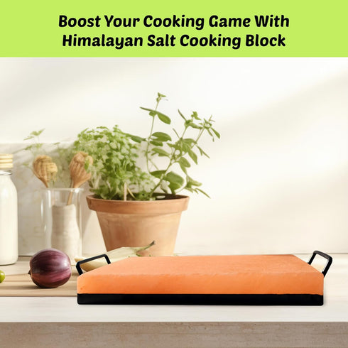 12x8x1.5 POHS Himalayan Salt Block Cooking Plate for Cooking, Grilling, Cutting and Serving, with Metal Tray & Recipe