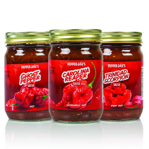 Pepper Joes Hottest Salsa 3-Pack Variety Set Carolina Reaper, Ghost, and Scorpion