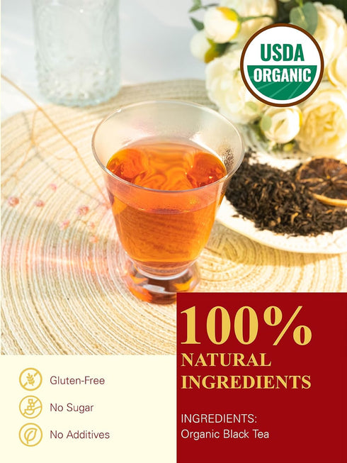 16oz GLDNT Organic Black Tea Loose Leaf, Natural Organic Black Tea, Full-bodied & Mellow Taste, Caffeinated, Hot & Iced