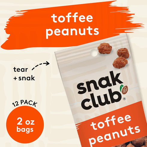 2 oz 12 Pack Snak Club Toffee Peanuts, Candied Peanuts with Praline Coat and Sweet Cream, Gluten-Free and Kosher Snack