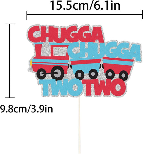 PANHUI Chugga Chugga Two Two Cake Topper - 2nd Birthday Railroad Party Decorations, Train Birthday Cake Decor, Second