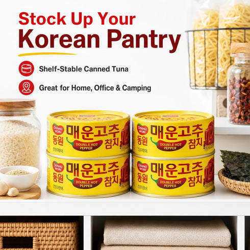4.76 oz (135g) 4 Pack Double Hot Pepper Tuna, Korean Spicy Canned Tuna with Chili Pepper Sauce, High Protein Seafood