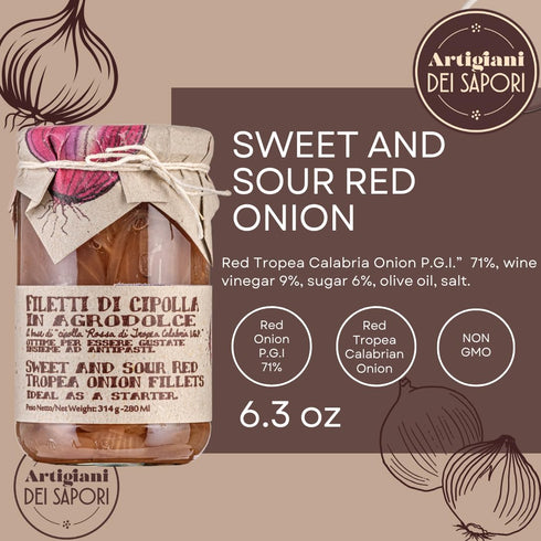 6.3 oz, ARTIGIANI DEI SAPORI - Red Tropea Calabrian Onions, Italian Sweet and Sour Red Onion, Product of Italy