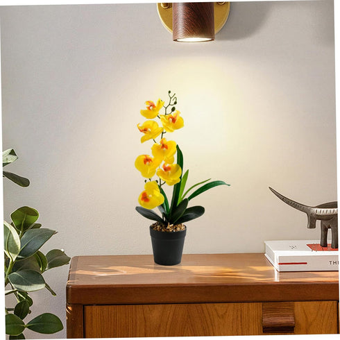 Peosaard 17 Inch 7 4 Orchid Plant, Orchid in Pot Realistic Yellow Faux with Flower Head & Leaf Real Touch Decorative