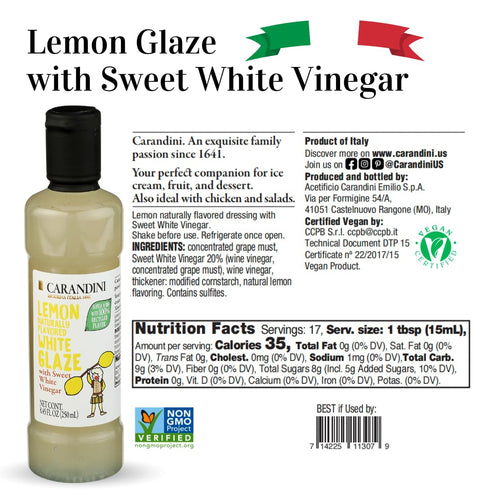 8.45 oz (2 Carandini Lemon Glaze with Sweet White Vinegar & Strawberry Glaze with Balsamic Vinegar of Modena PGI
