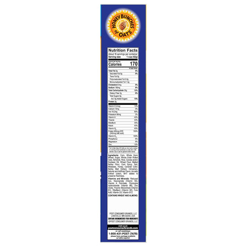 23 oz Honey Bunches of Oats with Almonds Breakfast Cereal, Almond Cereal with Oats and Granola Clusters, Giant Size Box