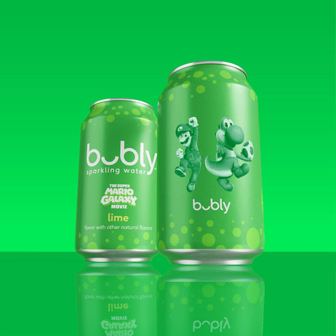12 Oz (Pack 8), Packaging bubly Sparkling Water, The Super Mario Galaxy Movie Lime, Zero Sugar & Zero Calories, Fl Cans