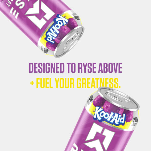 200mg 16 oz (12-Pack) RYSE Fuel Energy Drink - Kool-Aid Grape - Sugar Free, Gluten Free & Vegan - Natural Caffeine