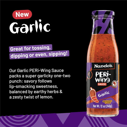 Nando's 12oz (Pack 3) Garlic Wing Sauce of - Perfect Dipping with PERi-PERi Bird's Eye Chilli! - Bold & Spicy Flavor