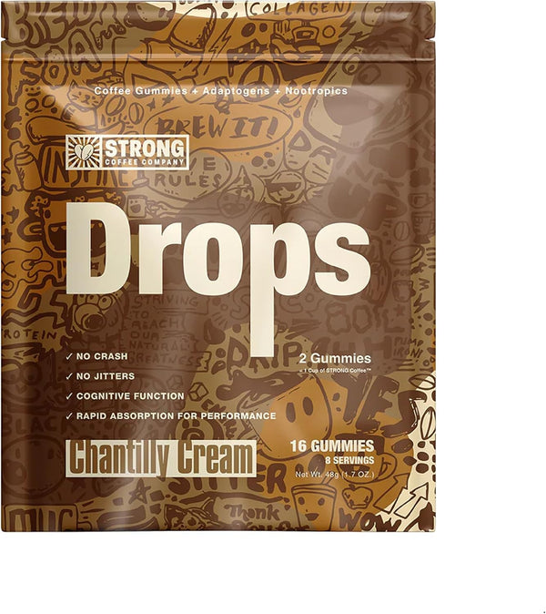 Strong Coffee Co. Coffee Drops | Organic Ashwagandha Gummies | L-Theanine, Reishi,