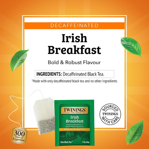 20 Count (Pack 6), 120 Twinings Decaffeinated Irish Breakfast Black Tea Individually Wrapped Bags, of Flavourful