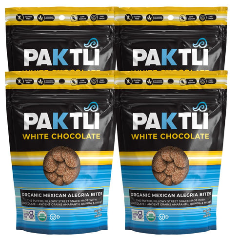 Paktli Organic Alegra Bites 4-Pack White Chocolate Covered Ancient Grains, Four 2oz