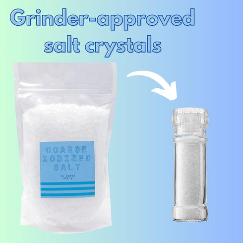 16 Iodized Salt for Grinder, Coarse Iodized Salt for Grinder Refill Ounce Resealable Bag