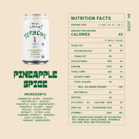 De La Calle Tepache - Pineapple Spice - Modern Mexican Soda - Craft Fermented Pineapple Sparkling Beverage - Certified