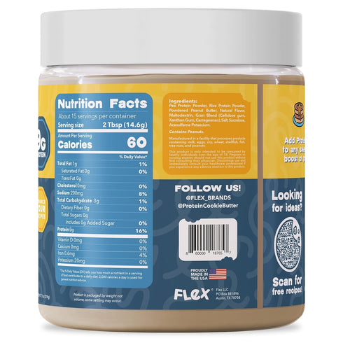 7.7oz Flex Vegan Protein Cookie Butter Powder - Peanut Butter Party | Dairy-Free, Keto-Friendly, No Added Sugars