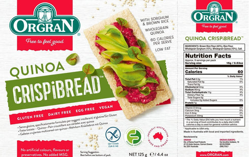 Orgran 4.4 oz Gluten Free Super Grains Crispibread with Quinoa