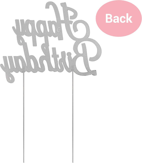 Happy Birthday Cake Topper - Premium Silver Metal, Sparkly Rhinestone Decoration for Party Centerpiece, Now Protected