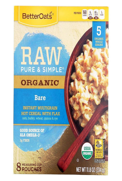 Better Oats 11.8 oz , Raw Pure and Simple Organic, Bare, Instant Multigrain Hot Cereal with Flax