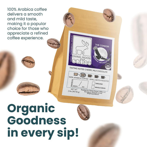 (32oz 2 LB) Diving Moose Coffee - The Condor Colombia Sierra Nevada USDA Organic Medium Light Roast / - Cocoa Cherry