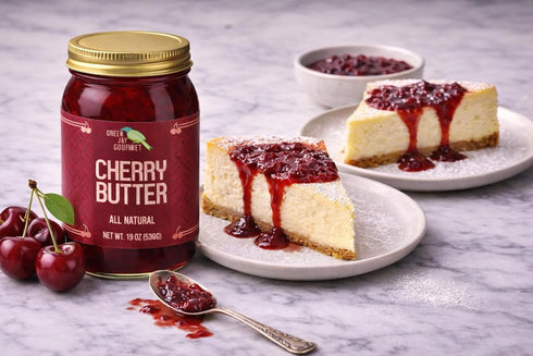 2 19 Green Jay Gourmet Cherry Butter - All-Natural, Gluten-Free Fruit Spread - Cherry Spread w/Vanilla & Spices