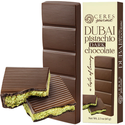 2.3 oz (65g) Ceres Gourmet Dubai Dark Chocolate Bar with Pistachio Cream and Kataifi, Gourmet Bitter Chocolate Candy