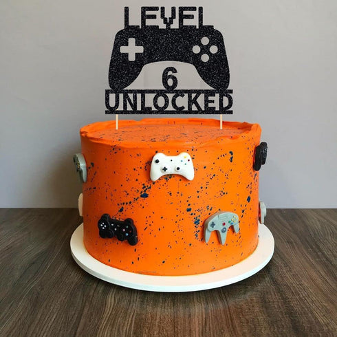 Level 6 Unlocked Cake Topper, Video Game Cake Topper, Game Controller Cake Topper for 6th Birthday Party