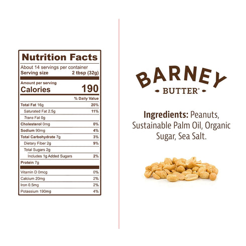 16 (Pack 2) Barney Butter Peanut Butter, Crunchy, Ounce Jar, Natural, No Stir, Non-GMO, Gluten Free, Keto, Vegan