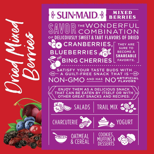 15 oz Sun-Maid Dried Mixed Berries - Resealable Bag - Dried Cranberries, Cherries, Blueberries - Holiday Snacks