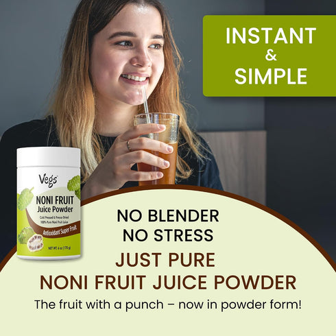 20 6 oz Vegs Noni Juice Powder - Freeze Dried Organic Noni Fruit Juice, X Concentrated High Potency Antioxidant Instant