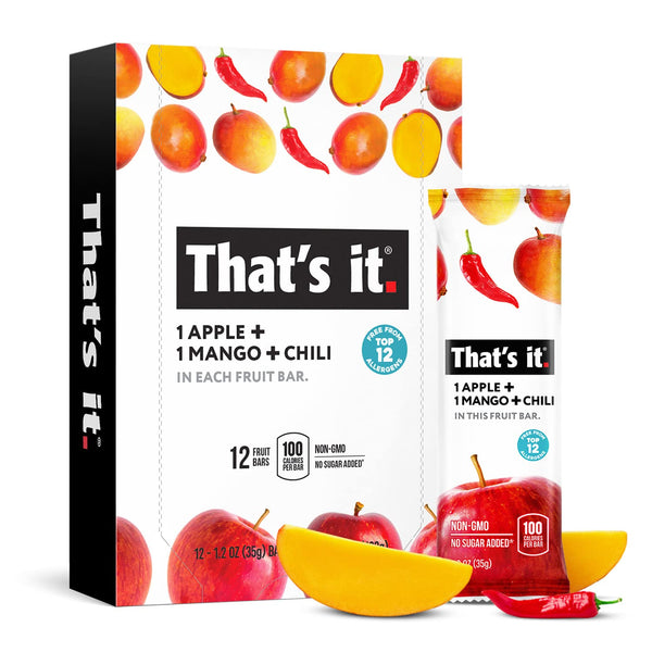 That's it. Apple+Mango+Chili 100% Natural Great Tasting Real Dried Fruit Bar, Vegan,