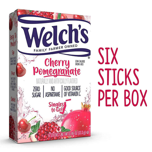6 6 Packets 36 Welch's Singles To Go Drink Mix Cherry Pomegranate, Boxes with Each- Total Servings